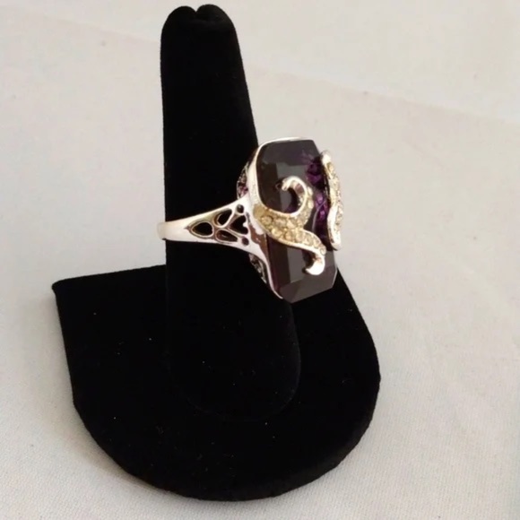Purple Large Gemstone Silver Plated Fashion Ring NEW - Picture 3 of 3